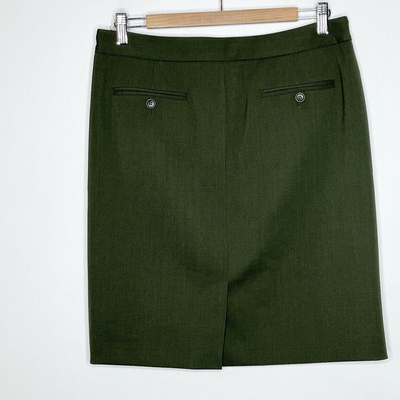 Theory Wool Pencil Skirt Army Green Womens 8 Career Quiet Luxury Work Office - Picture 7 of 8